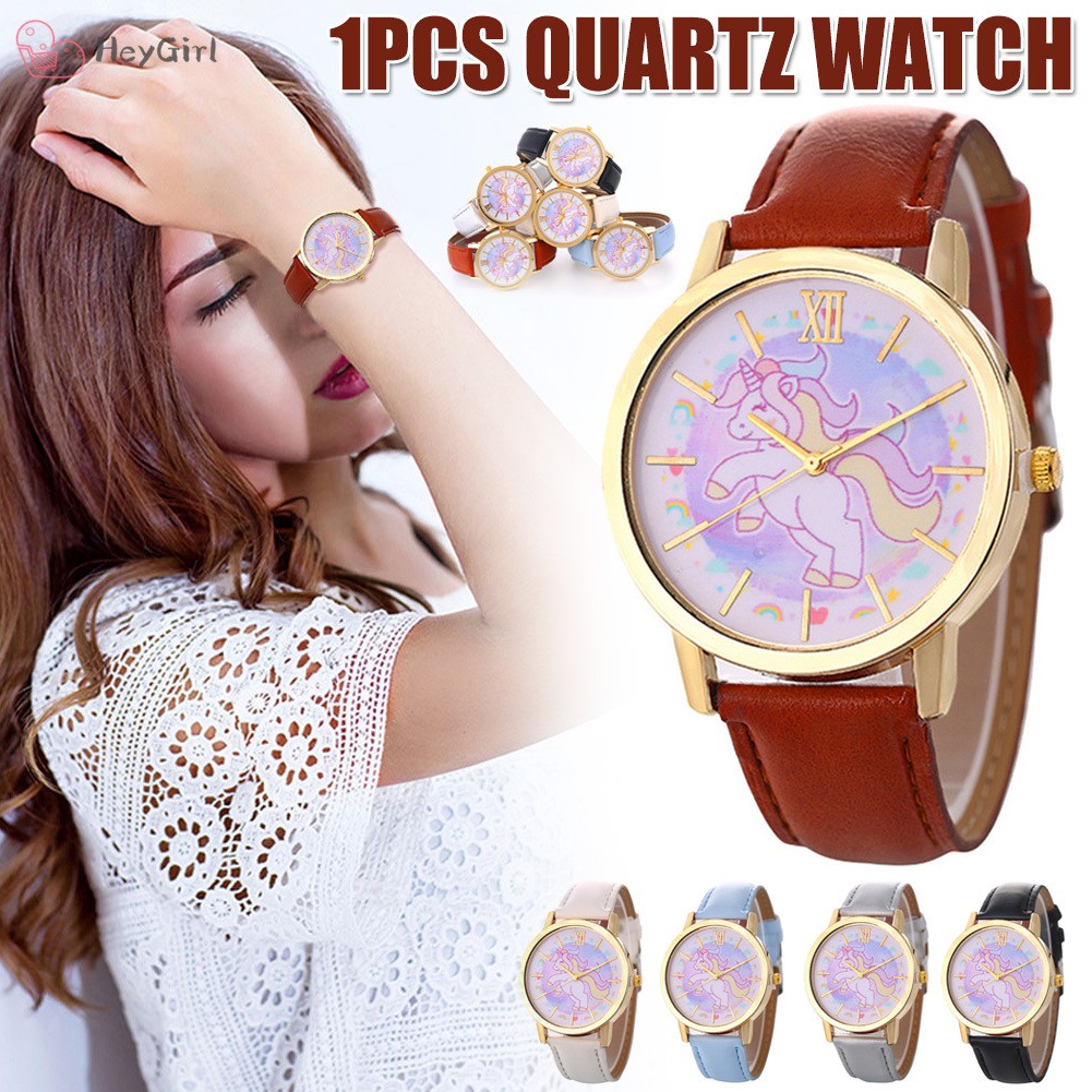 Women Watch Watches Happy Unicorn Cartoon Watch Leather Strap Quartz Watch