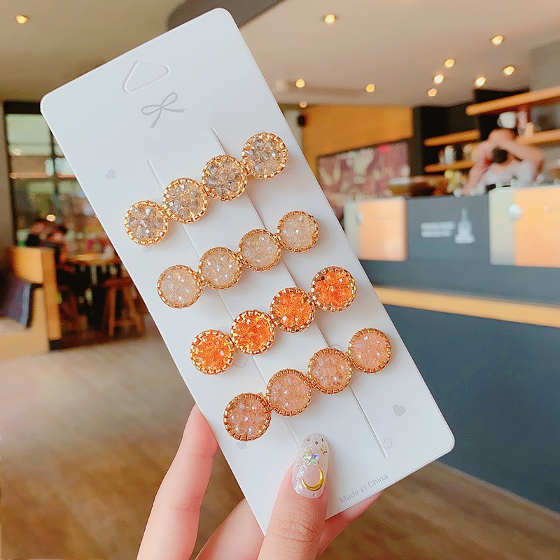 Kẹp Tóc Mái Hình Tròn Ánh Kim Cương Phong Cách Đơn Giản Lấp Lánh.