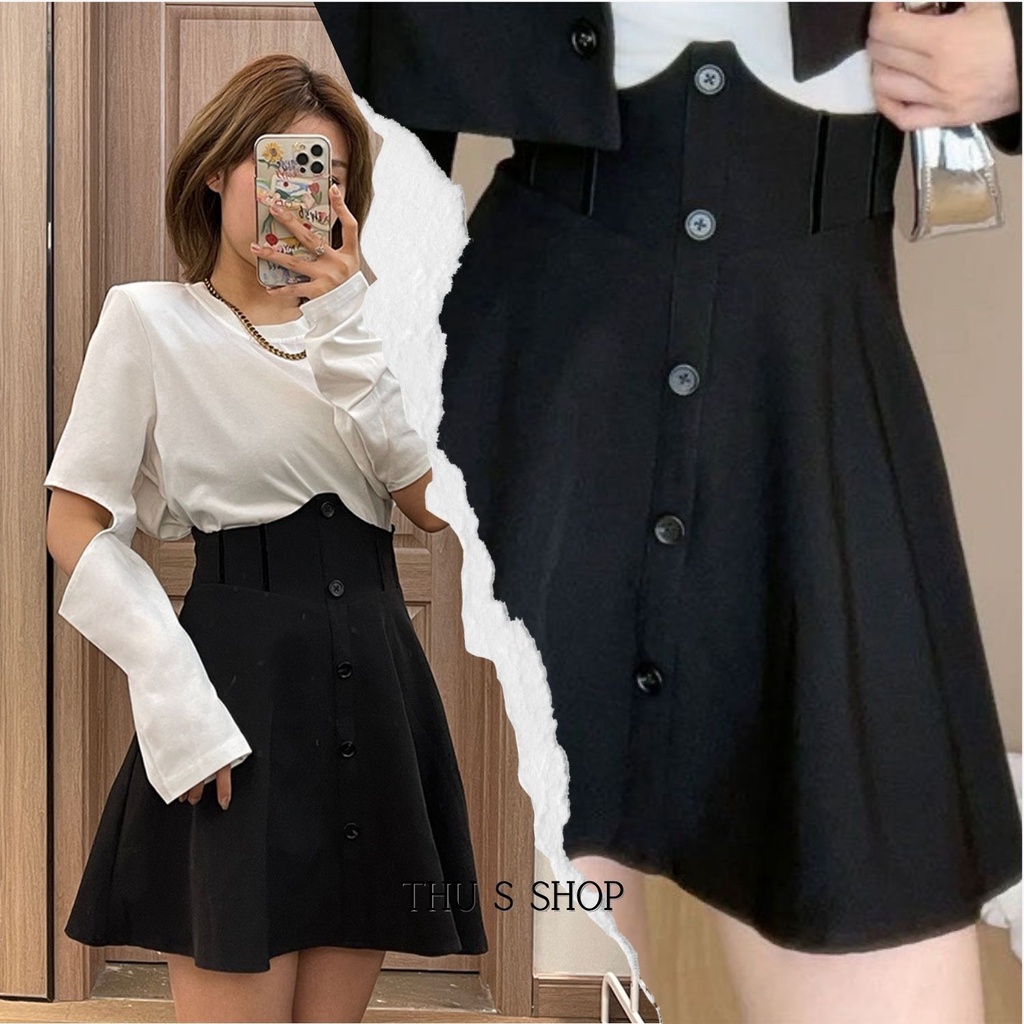 Chân Váy Cạp Lưng Cao Cúc Dọc, Váy Xòe Dáng Ngắn Siêu Tôn Dáng Che Bụng Eo Thon BIGSIZE Vải Mềm Dày Dặn CV1D08 | BigBuy360 - bigbuy360.vn