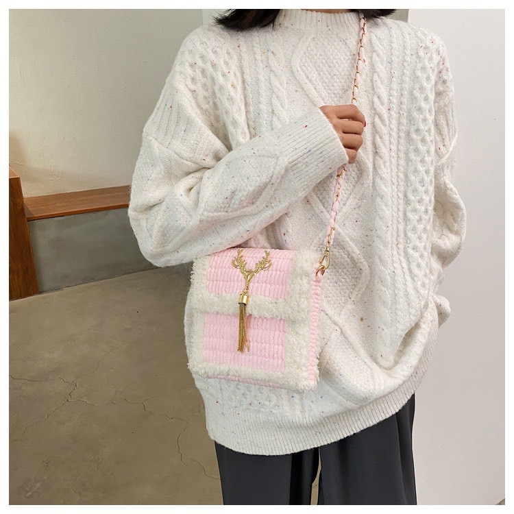 Túi Handmade Mini Viền Xù Mác Hươu ❤️ Ebi Store - Freeship ❤️ Set nguyên liệu đầy đủ tự đan DIY