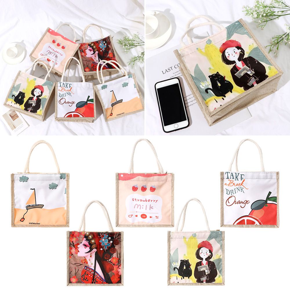 Túi xách tay bằng vải canvas có khóa kéo in họa tiết phong cách dân tộc độc đáo thời trang dành cho nữ