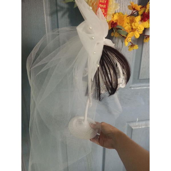 Lúp cô dâu nơ to đính hạt xinh cho bé - không kèm tóc