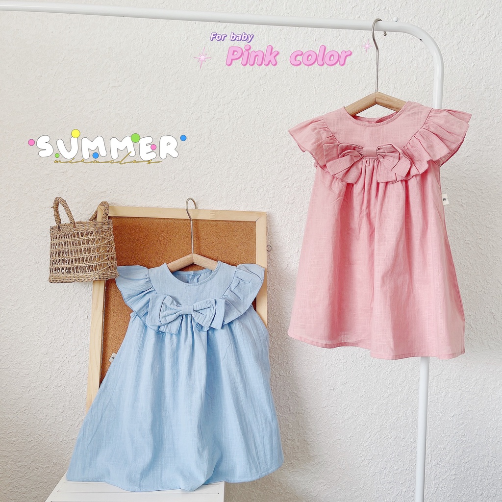 Váy hè cổ lá tròn màu trơn cho bé gái 1-5 tuổi (Mã 056)