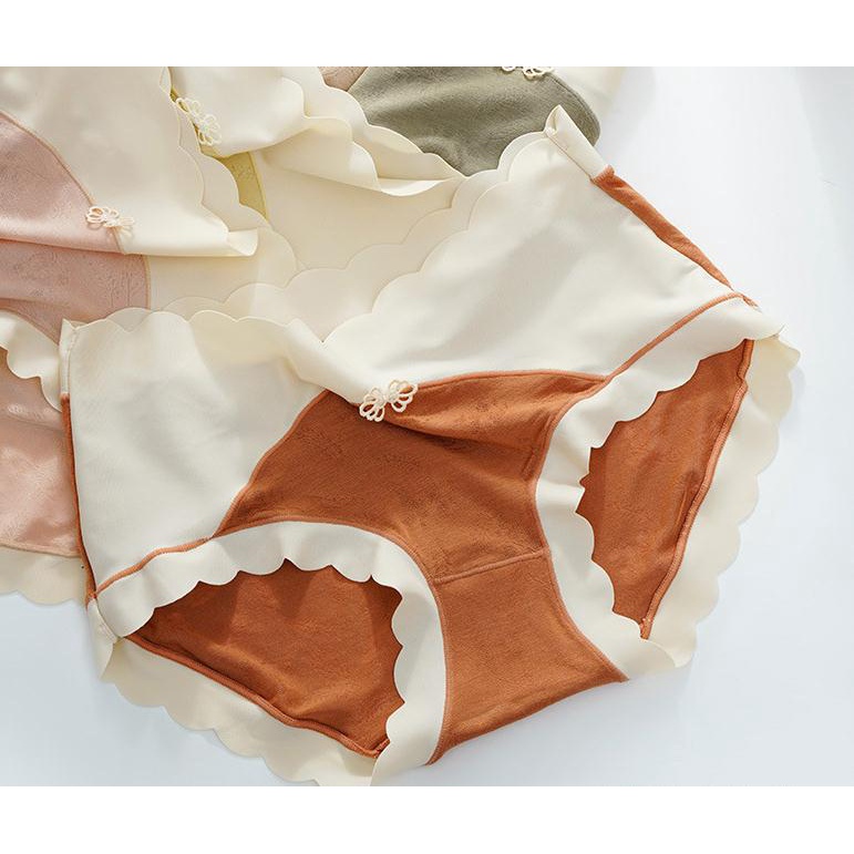 142872Quần Lót Cotton Lưng Cao Phối Bèo Thoáng Khí Dành Cho Nữ