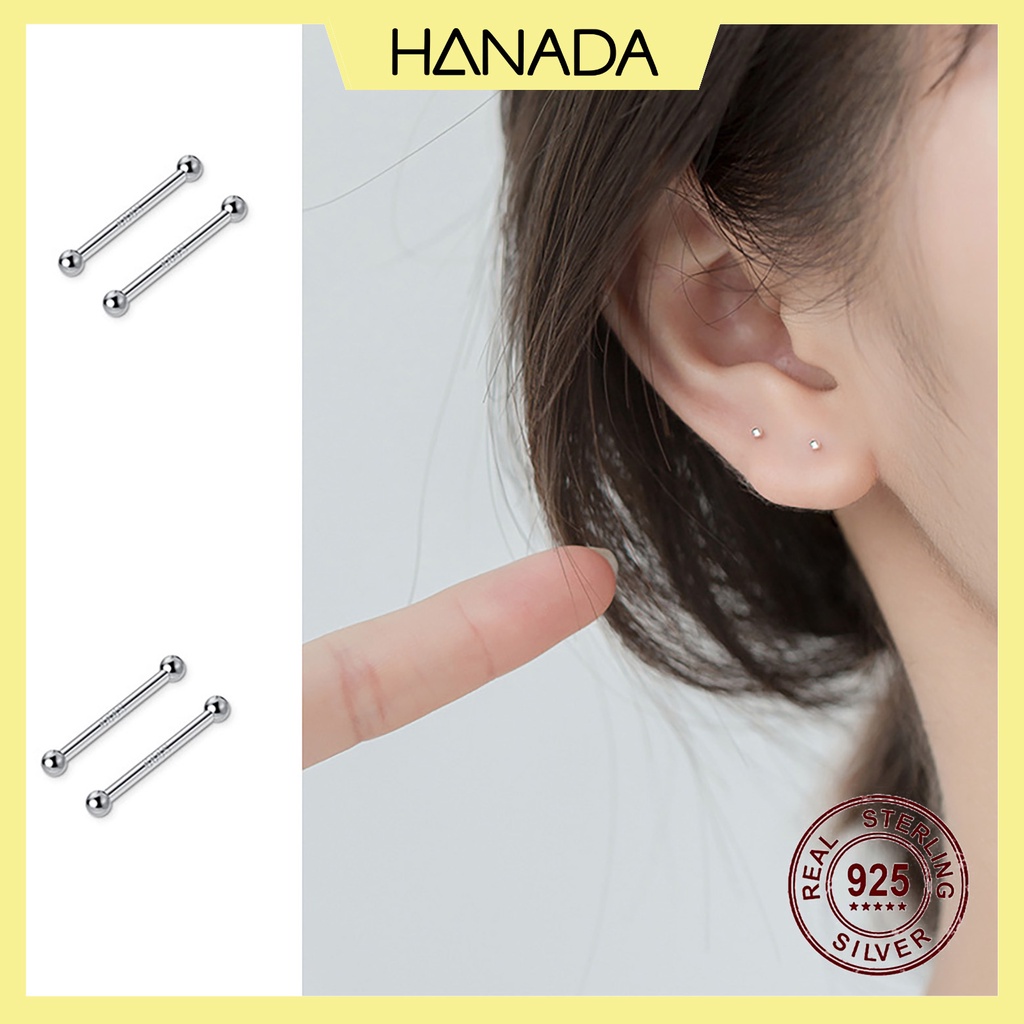 Bông Tai Bạc Nguyên Chất Giữ lỗ Hanada Bông Hai Đầu Bi Khuyên Đeo Mũi Nam Nữ