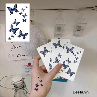 Hình Xăm Dán Họa Tiết Bướm Màu Xanh Dương