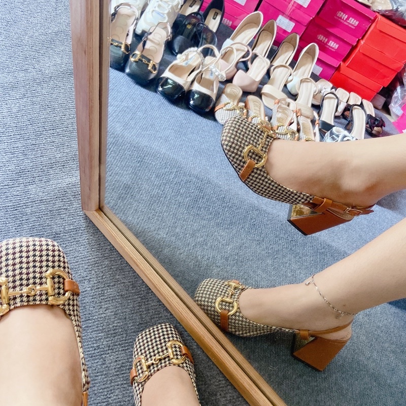 Giày cao gót hot /giày dép nữ công sở 7cm/7f mẫu hot dạng kẻ kết hợp khóa.