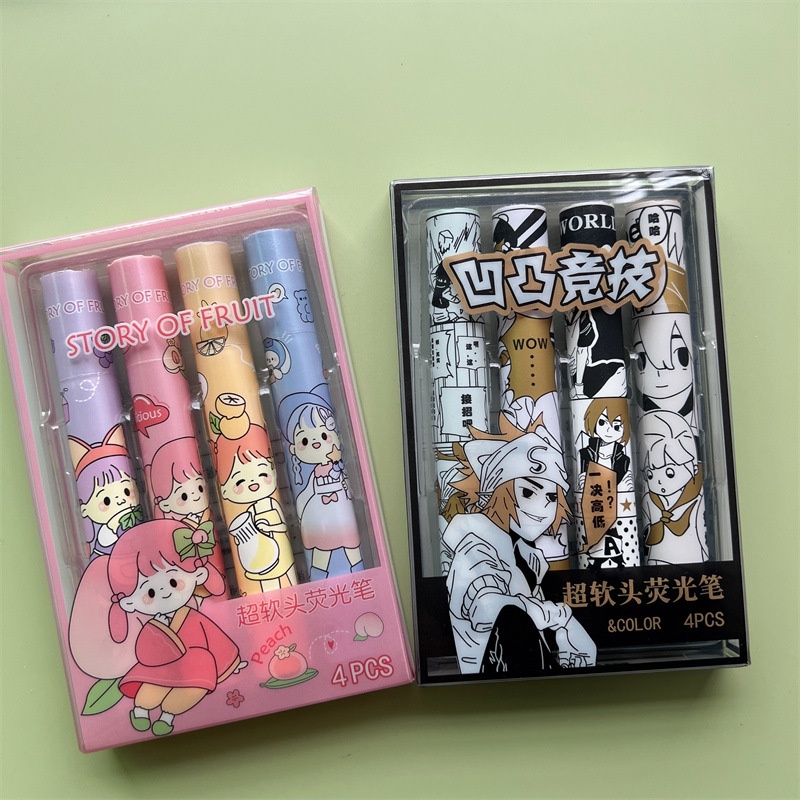 Set 4 Bút Bắt Sáng Đầu Mềm ins Etc. Bút Đánh Dấu Nhiều Màu Sắc Sáng Tạo Chất Lượng Cao