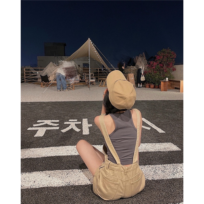 Quần Yếm denim Ngắn Ống Rộng Lưng Cao Thời Trang Mùa Hè Cho Nữ