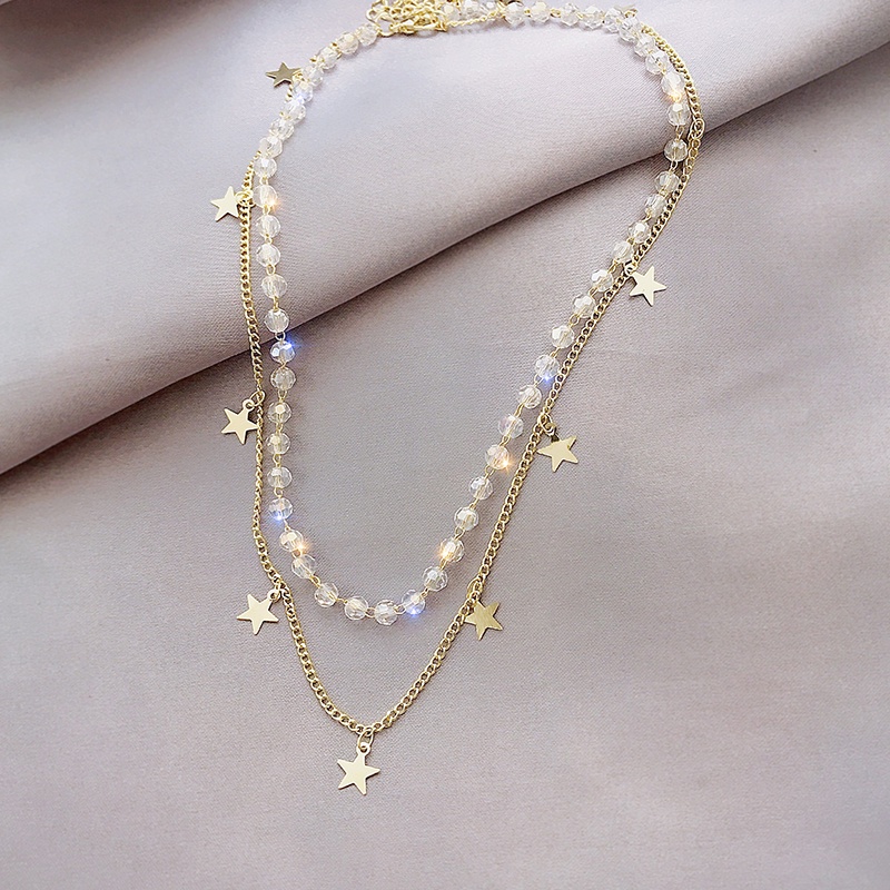 Vòng cổ Hai Lớp Mặt Hình Ngôi Sao Năm Cánh Đính Đá Pha Lê Thời Trang Cho Nữ