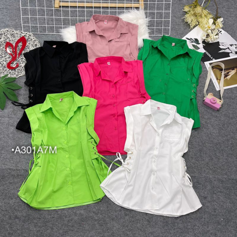 ÁO SƠ MI NỮ CỘC TAY SƠ MI THIẾT KẾ ĐAN DÂY NHẤN EO THỜI TRANG CÔNG SỞ ĐI HỌC DỰ TIỆC BEBEDOLL