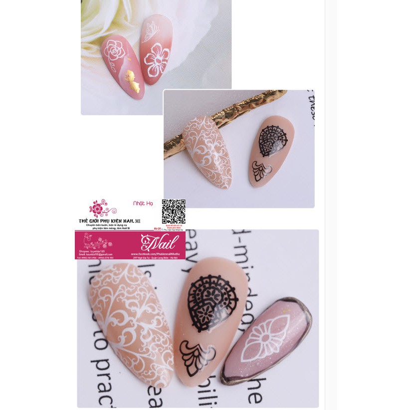 Nail Sticker Ren Hoa Đen Trắng Dán Móng Tay Rất Đẹp - Lẻ 1 Cái