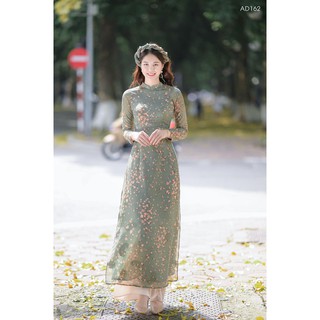 Áo dài hoa nhí 4 tà, áo dài tơ nhà tấm - mã th69