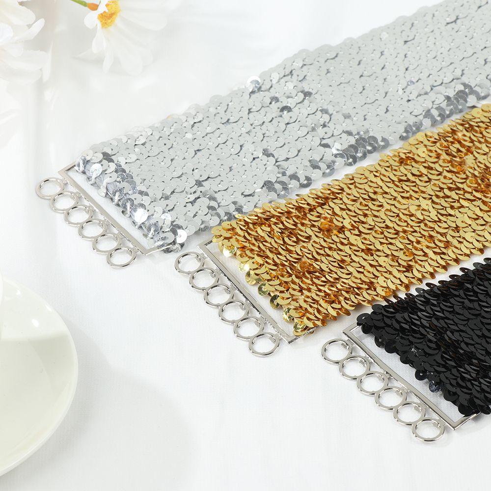 PEARLVN Thắt Lưng Bản Rộng Co Giãn Đính Kim Sa Lấp Lánh Phong Cách Vintage
