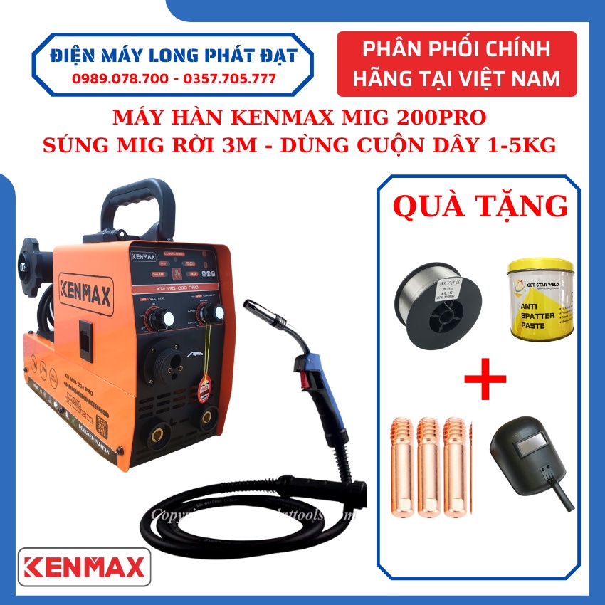 Máy Hàn Mig không dùng khí Kenmax 200Pro dây mig rời 3m tiện lợi sử dụng cuộn dây 5kg và 1kg chuyên dùng gia đình và thợ