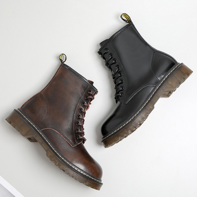 Giày cao cổ Dr Combat Boots - Giày da nữ vintage Li retro (giày da thật - genuine leatherổ