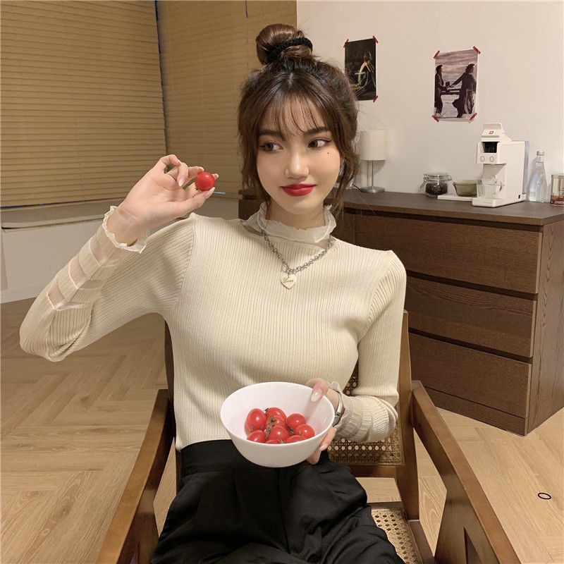 Áo Sweater tay dài phối lưới thời trang thu đông | BigBuy360 - bigbuy360.vn