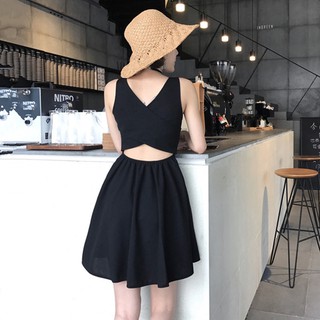 [NGODT1120 - giảm thêm 15k]  Váy xòe hở lưng màu đen