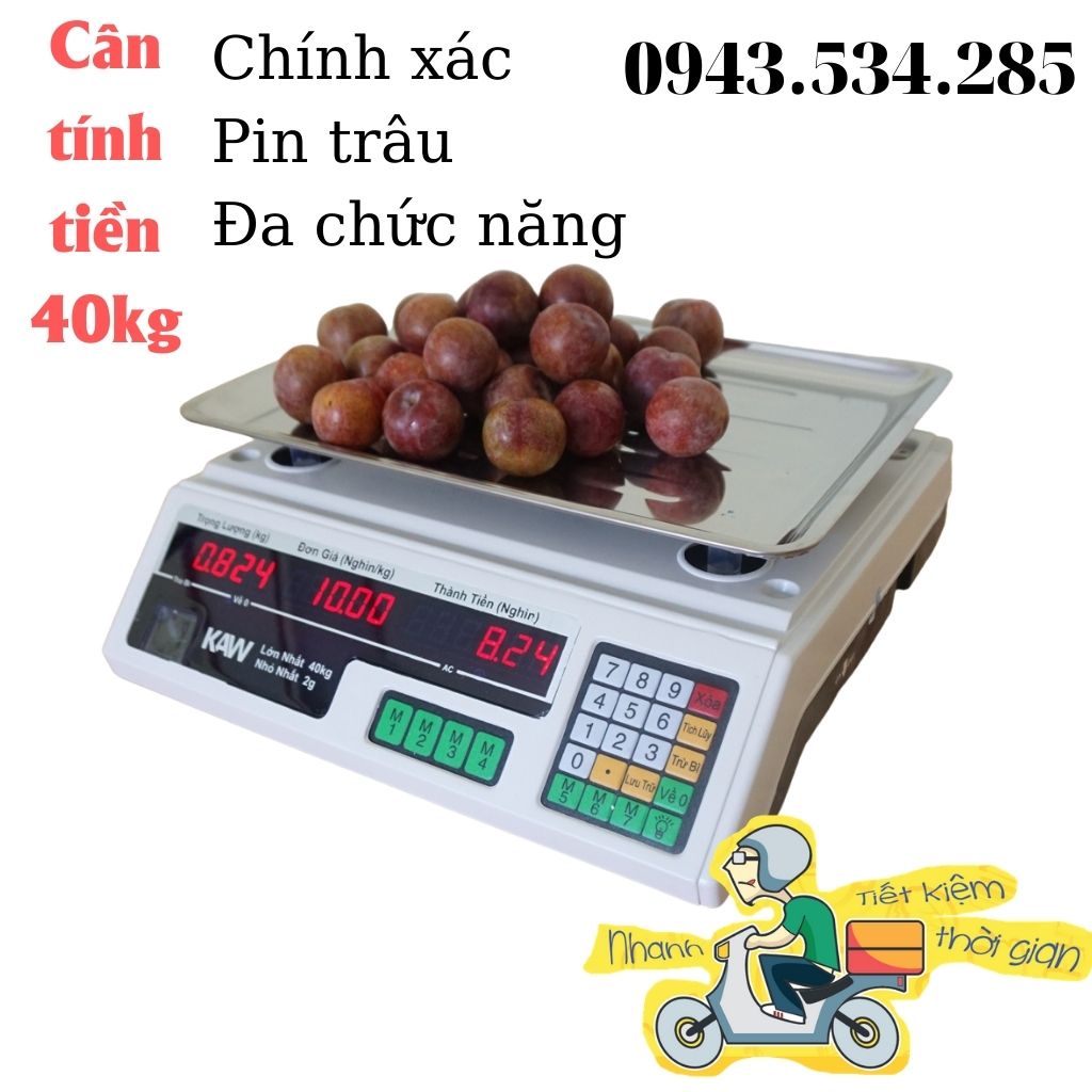 Cân Điện Tử Bán Hàng - Cân Điện Tử  Tự Tính Tiền Sạc Pin 40Kg tính tiền hoa quả, thịt cá -BẢO HÀNH UY TÍN