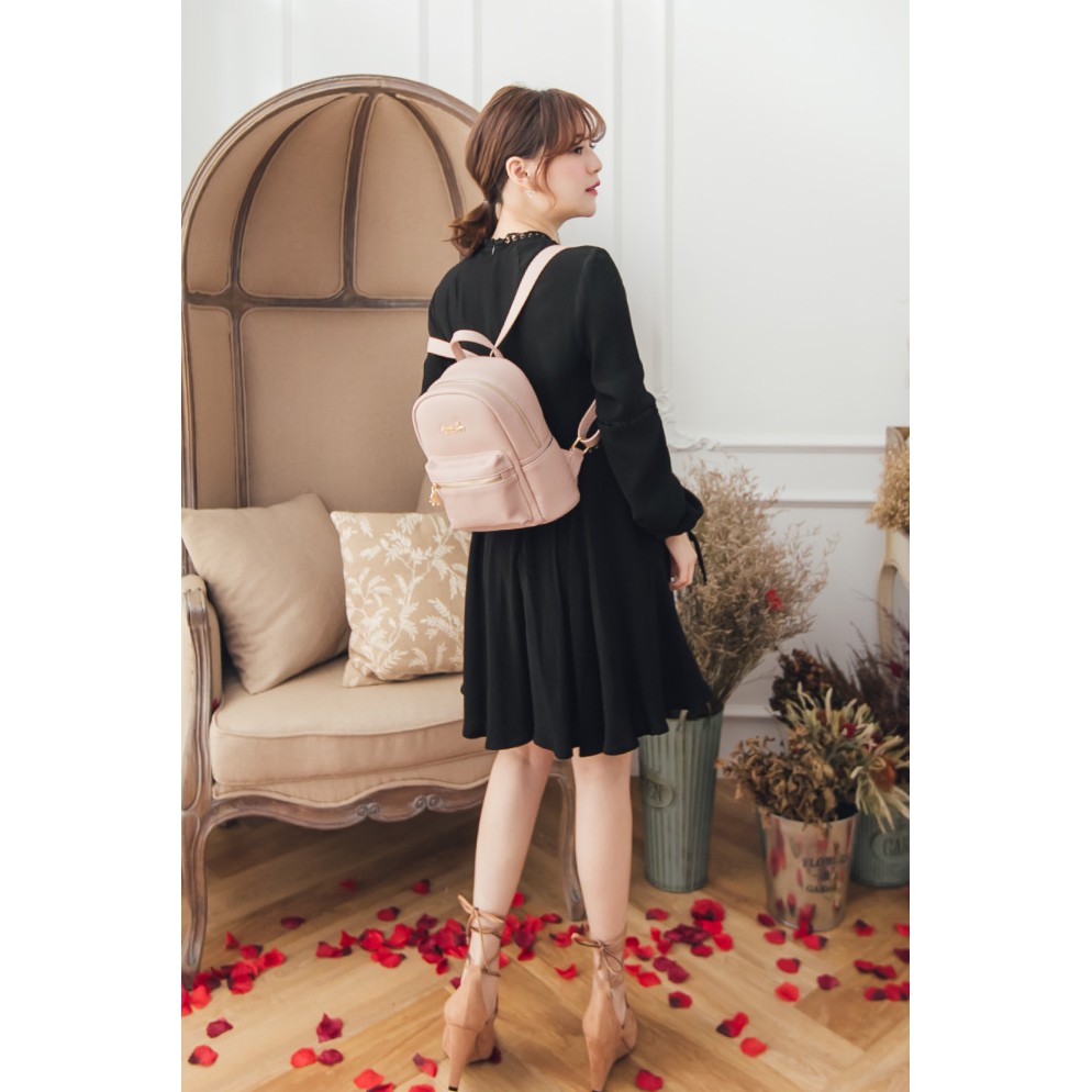 Ba lô đeo sau màu hồng phấn PU #RebeccaBonbon chú cún Nhật Bản