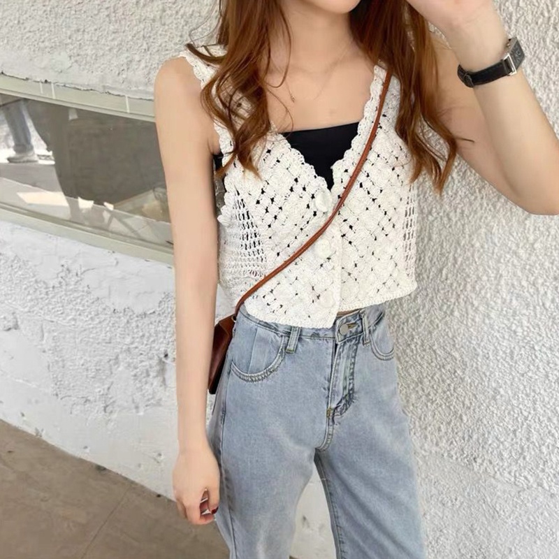 Áo Croptop Dệt Kim Sát Nách Thời Trang Retro Cá Tính Cho Nữ