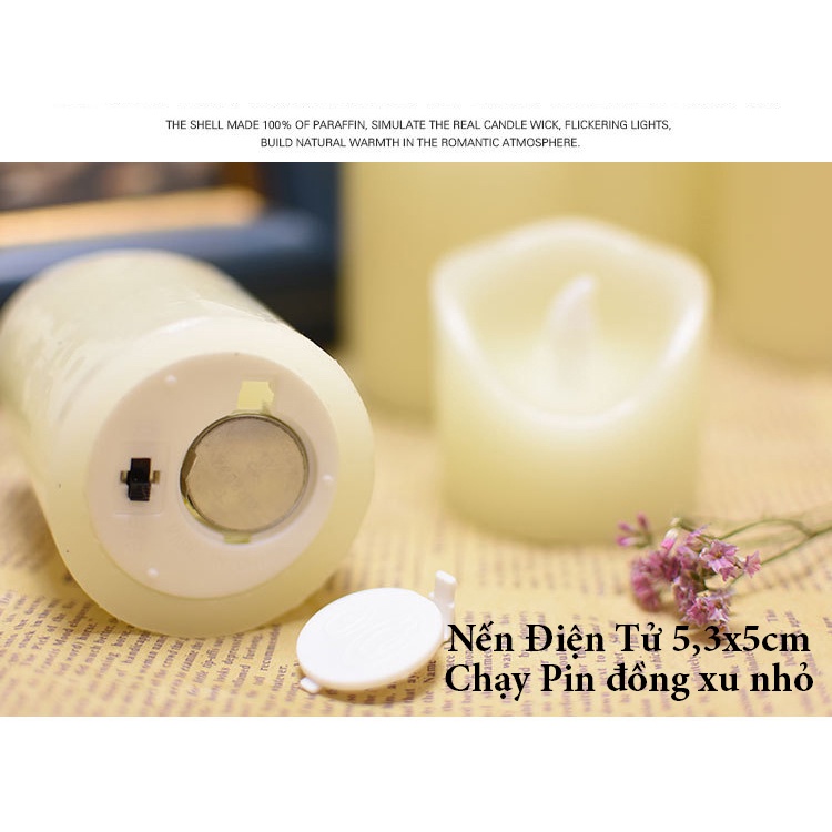 Nến điện tử sáp nhựa trang trí 5,3 x 5cm nến giả lồng nến, nến cốc