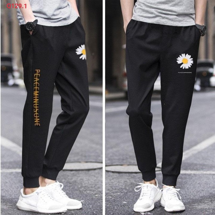 [ XẢ KHO THANH LÝ ] Quần nỉ nam nữ chất đẹp in hình hoa cúc bo chân màu đen kiểu jogger