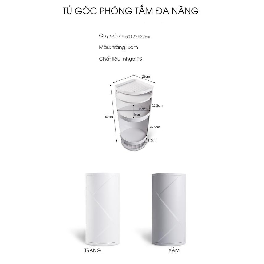 Tủ Góc Phòng Tắm 3 Tầng ABS JAPAN (White) - Home and Garden