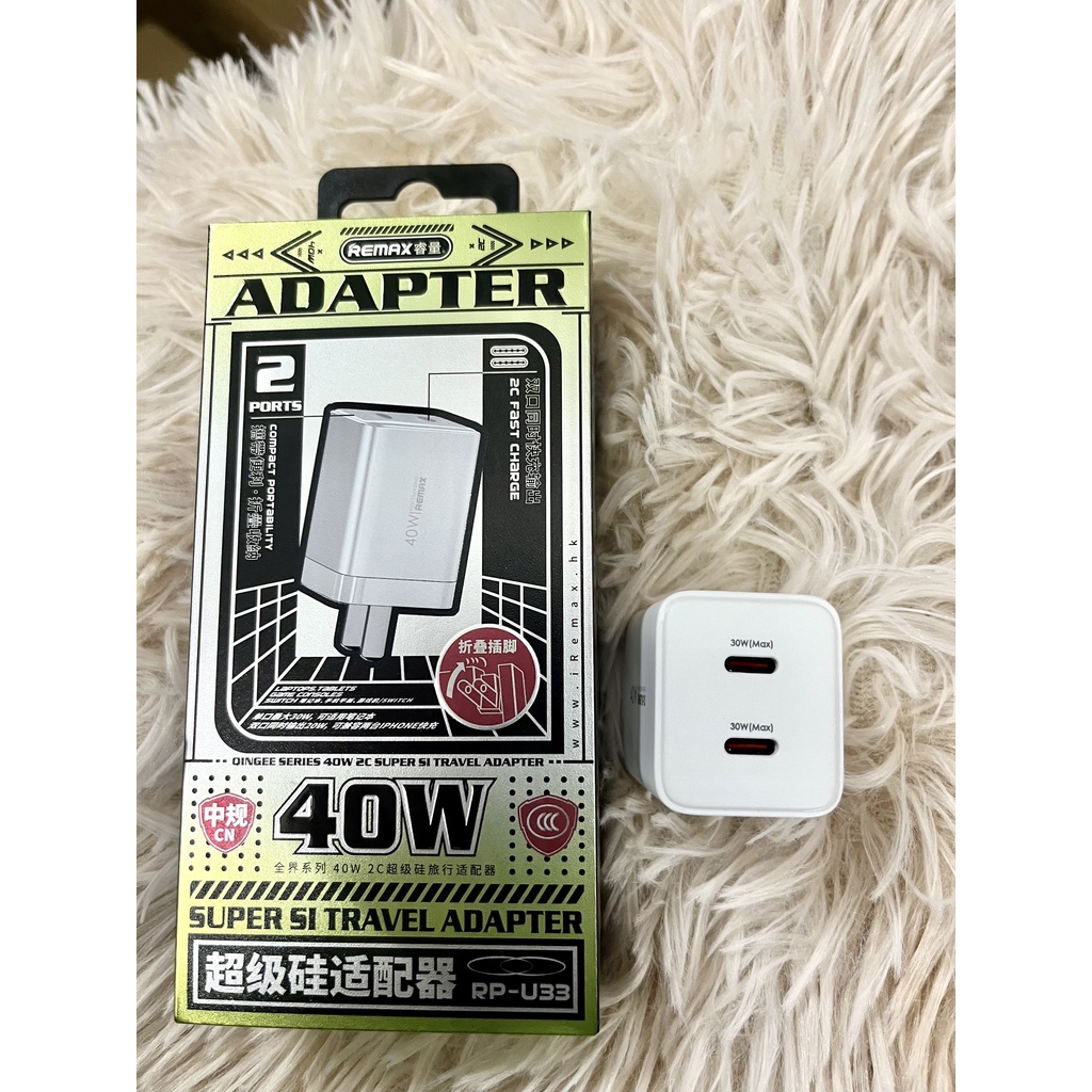 CHÍNH HÃNG Củ cốc sạc nhanh cho ip samsung 40w 8 X XS XSMAX 11 12, REMAX RP U33 2 cổng usb Type C 30W
