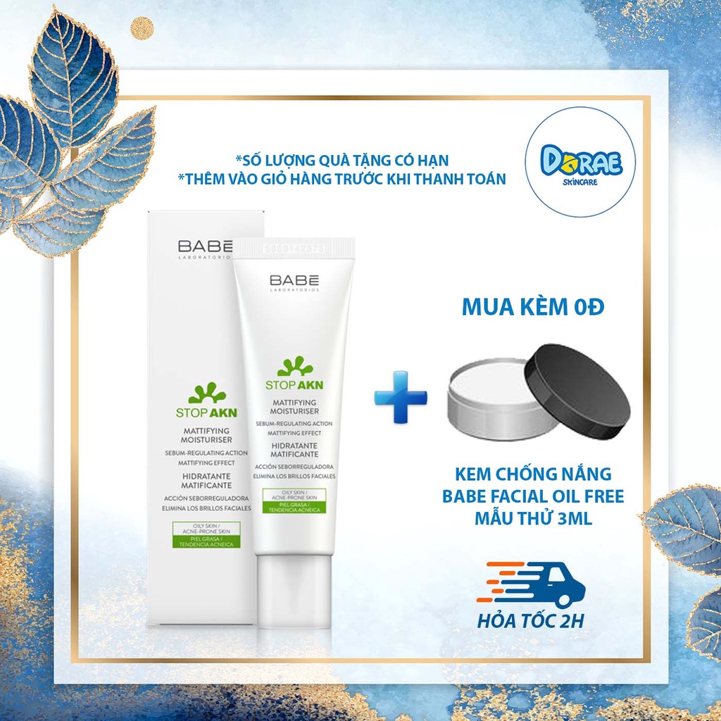 Kem dưỡng ẩm ngăn ngừa mụn, giảm bóng nhờn cho da dầu mụn Babe Stop AKN Mattifying Moisturiser 50ml