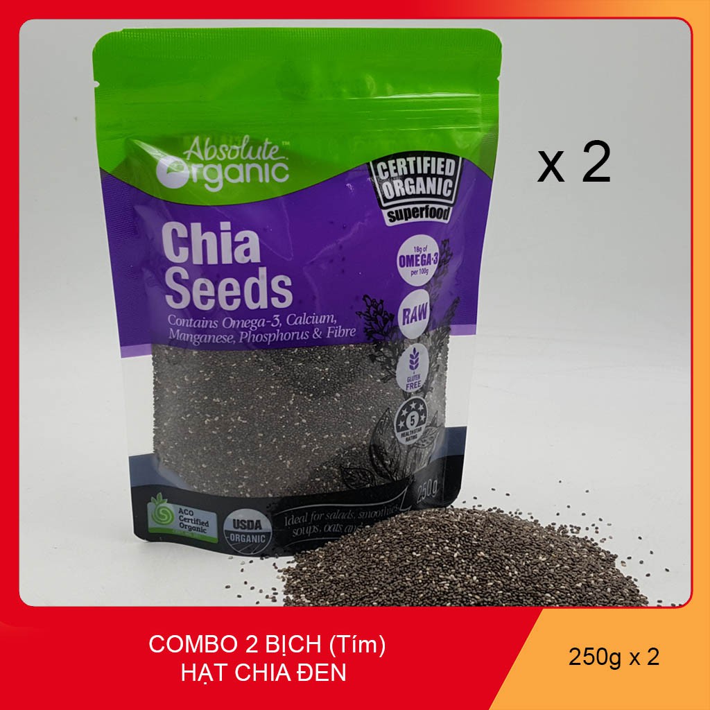 Combo 2 túi 250gr Hạt Chia Úc Organic hàng chuẩn. Khối lượng 250g x 2 = 500g.