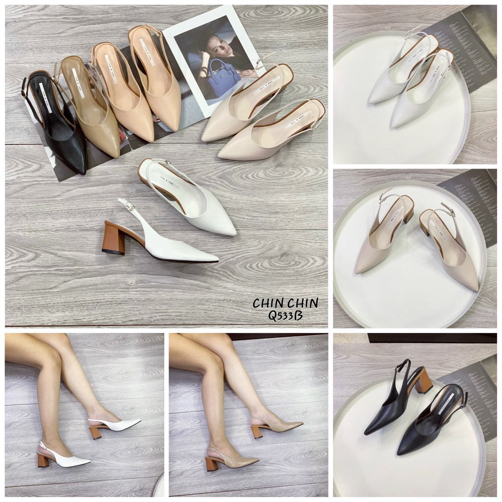 Giày nữ bít mũi hở gót quai cài công sở đi tiệc ChinChin | AShoes VNXK