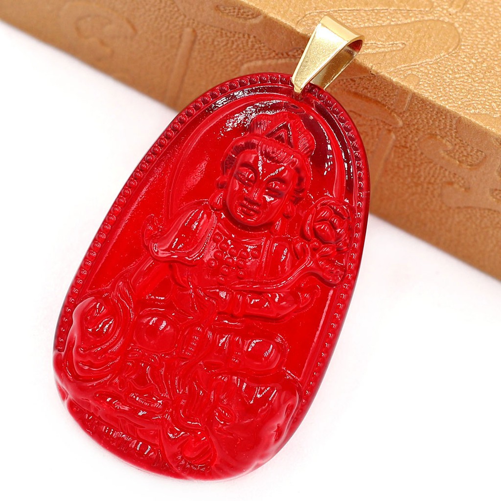 Mặt dây chuyền Phổ Hiền Bồ Tát Pha Lê đỏ 5cm - Phật bản mệnh tuổi Thìn, Tỵ - Mặt size lớn - Tặng kèm móc inox