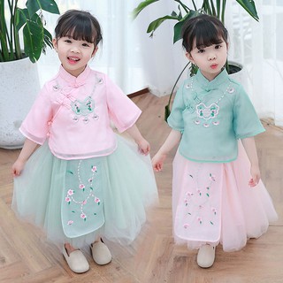 Đầm Sườn Xám Phối Lưới Xinh Xắn Dành Cho Bé Gái 2019