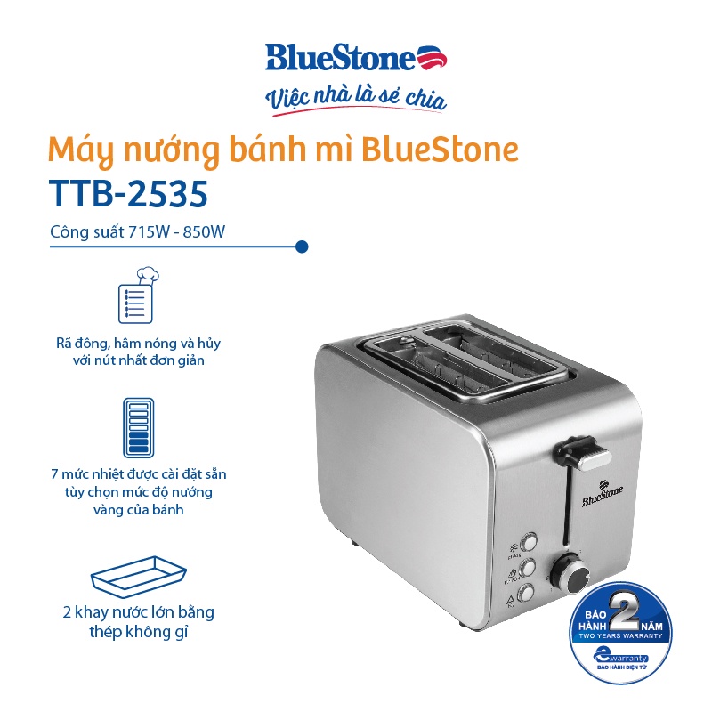 [Mã ELHADEV giảm 4% đơn 300K] Máy Nướng Bánh Mì BLUESTONE TTB-2535