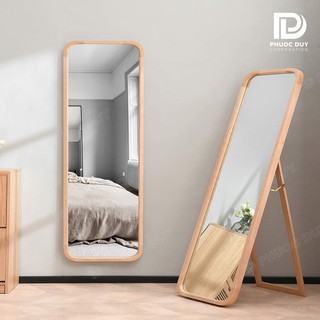 Gương toàn thân G15, gương chữ nhật bo góc viền gỗ sồi tự nhiên phong cách Hàn Quốc hiện đại, sang trong, R50 x C150 cm