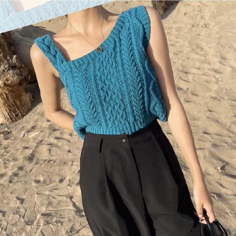 Áo Dệt Kim Ngắn Không Tay Vạt Chéo Phong Cách Hàn Quốc Thời Trang Mùa Hè Hàng Mới 2022