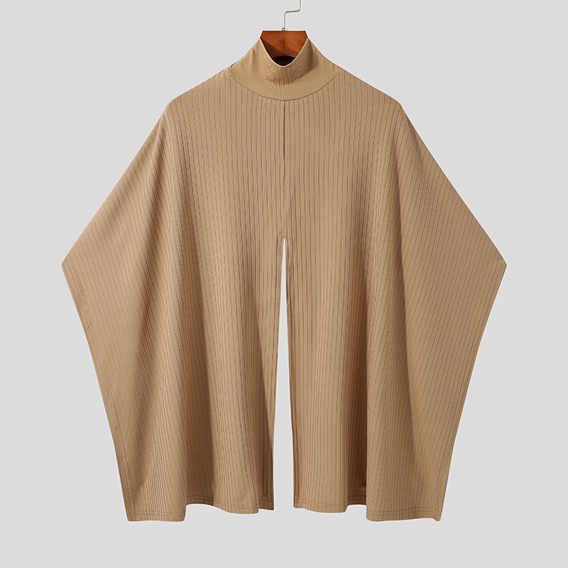 Áo sweater dệt kim INCERUN dáng rộng màu trơn cổ cao tay cánh dơi thoải mái thời trang cho nam