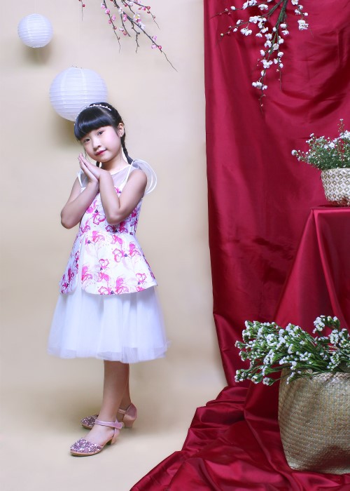 Đầm tiệc bé gái thời trang Jadiny peplum in hoa hồng