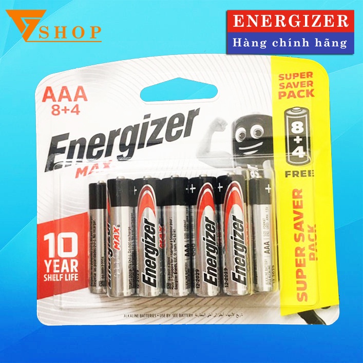 Pin AAA Energizer Alkaline Max BP8+4 Pin Tiểu LR03 (vỉ 12 viên)