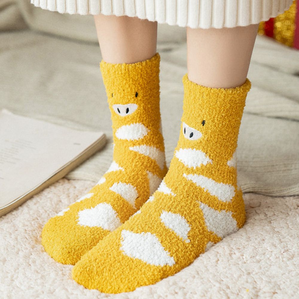 Vớ mang trong nhà cổ cao vừa vải lông cừu san hô dày thoáng khí ấm áp họa tiết tùy chọn phong cách Hàn Quốc cho bạn nữ