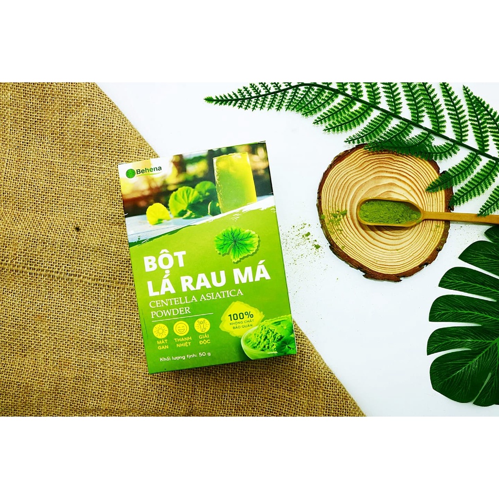 Bột Rau Má Nguyên Chất Behena Hộp 50g (20 gói x 2.5g) - Bột Rau Má Thanh Nhiệt Giải Độc Cơ Thể