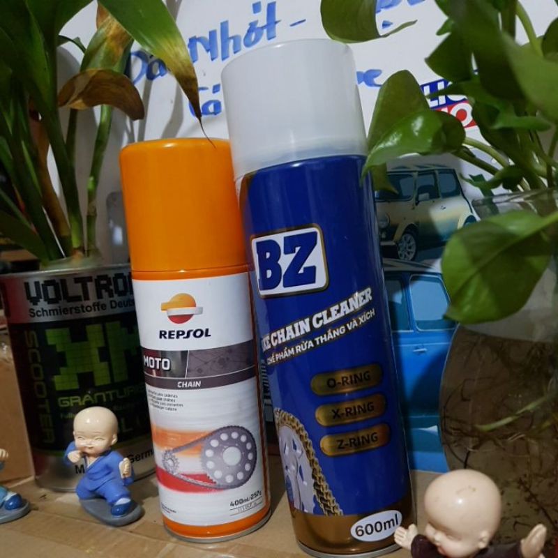 Xịt dưỡng sên Repsol, bôi trơn sên (xích) Repsol và rửa sên BZ TẶNG BÀN CHẢI