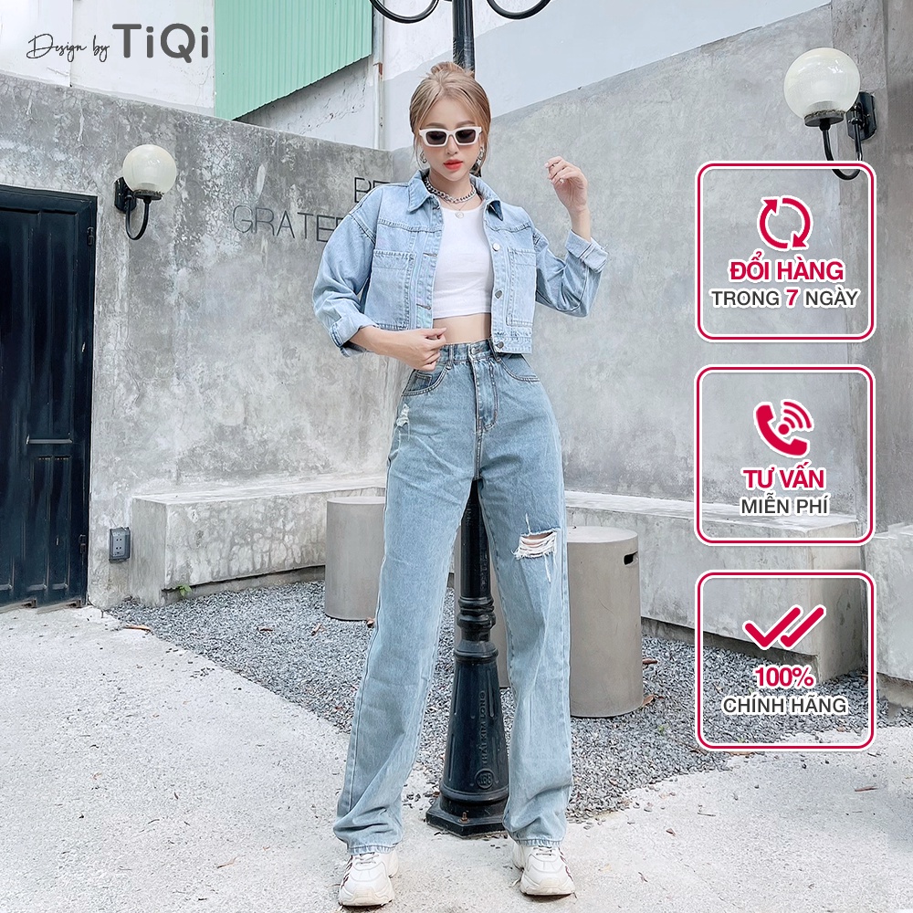 Quần jean ống suông nữ rách gối cao cấp TiQi Jeans B2-202 - HÀNG MỚI VỀ