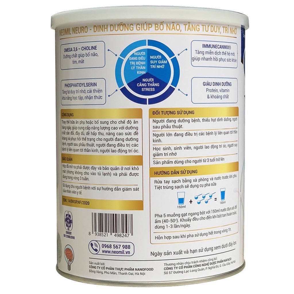 Sữa Bột Neomil Neuro Dinh Dưỡng Giúp Bổ Não, Tăng Tư Duy Và Trí Nhớ Cung Cấp Các Dưỡng Chất Thiết Yếu