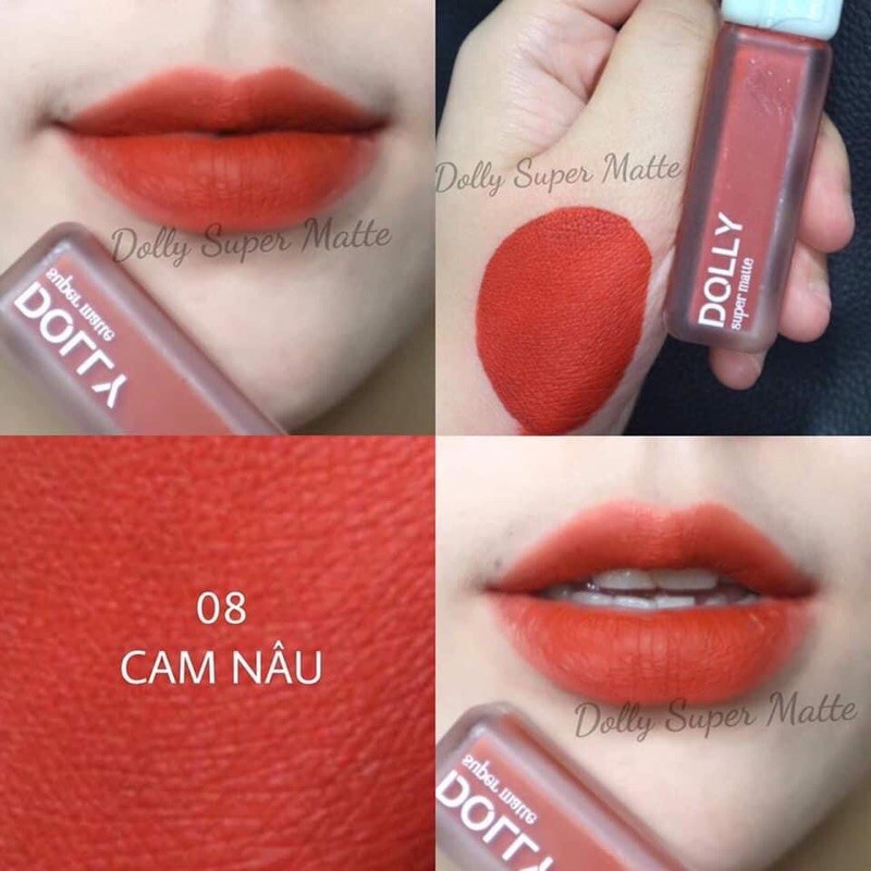 08.Cam Nâu.son DOLLY SUPER MATTE hot trend 2021 cao cấp siêu lỳ lâu trôi đặc biệt không vón cục màu cam nâu