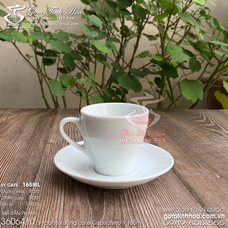 Ly tách cafe capuchino 165ml men trắng gốm sứ Bát Tràng