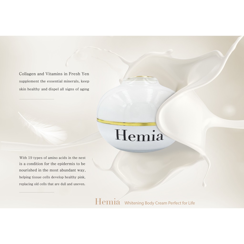 Kem dưỡng toàn thân Hemia Whitening Body Cream 150g và bông nở rửa mặt 12pcs HEMIA (combo)