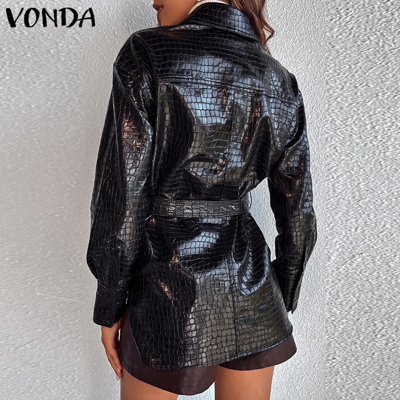 Áo khoác nữ VONDA bằng da dài tay màu trơn thanh lịch thời trang