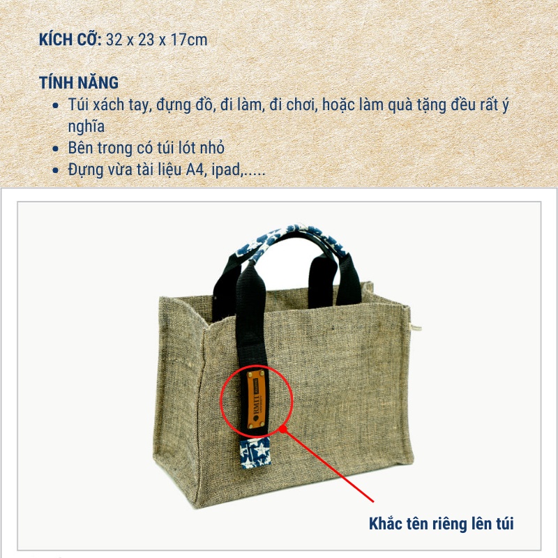 Túi Xách Vải Đay KYMVIET Craft Đựng Đồ Đa Năng, Thiết Kế Thời Trang [TXKV-012]